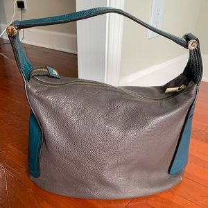 Furla Grey/Turquoise Leather Hobo Handbag